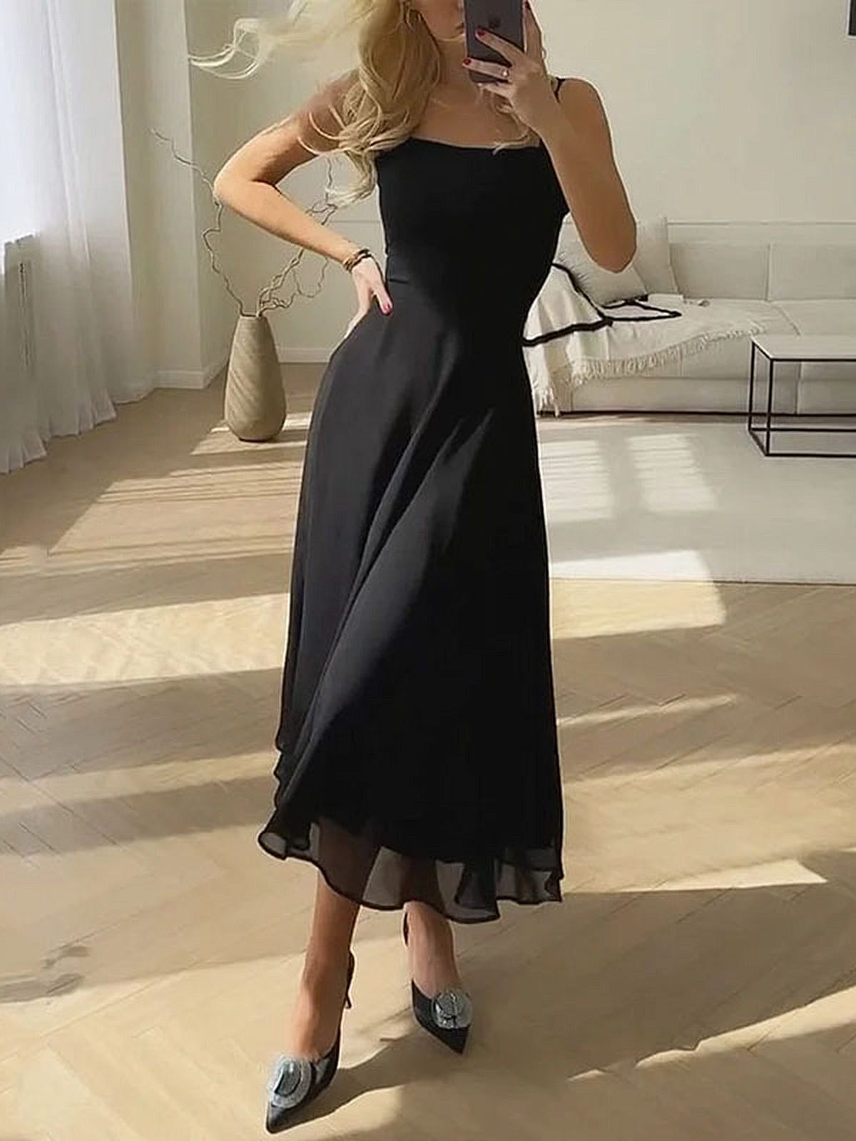 Summer Dresses - Women's Square Neck Sleeveless A-Line Midi Dress