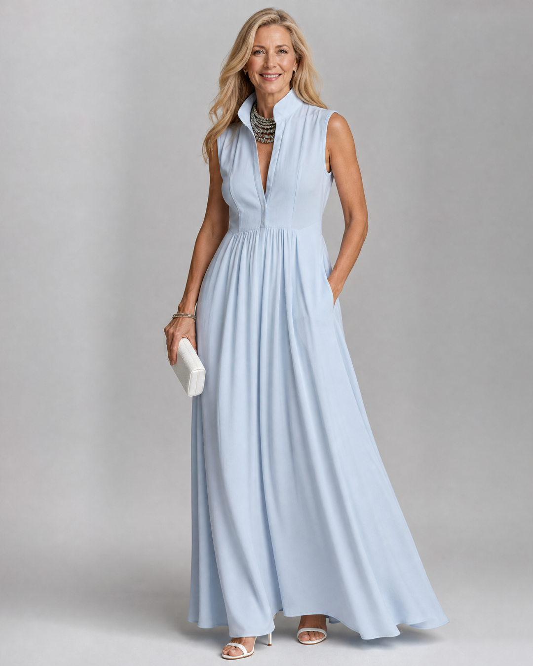 Summer Jumpsuits for Women, Sleeveless Collared Wide Leg in Polyester