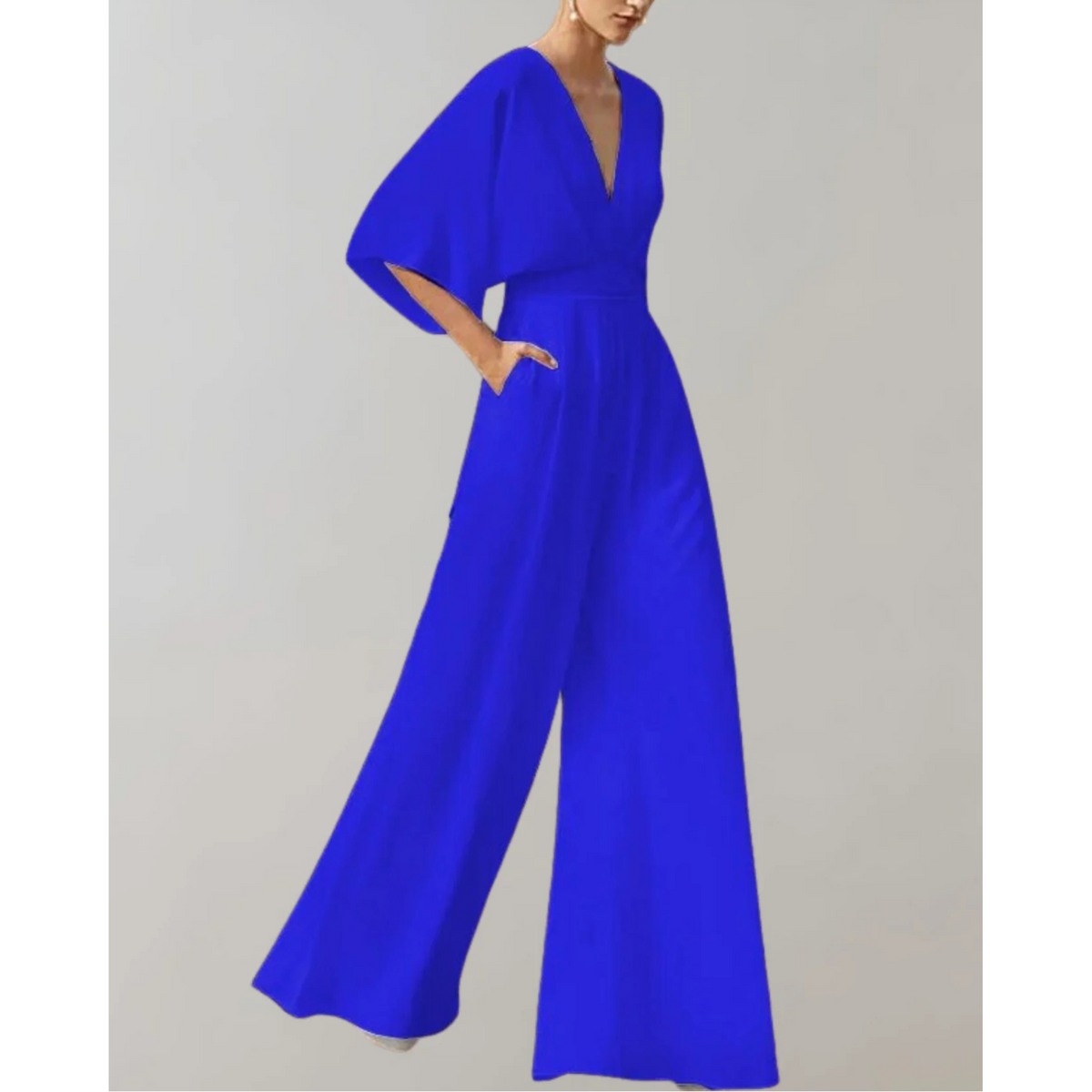 Summer Jumpsuits for Women, Wide-Leg V-Neck with Loose Batwing Sleeves