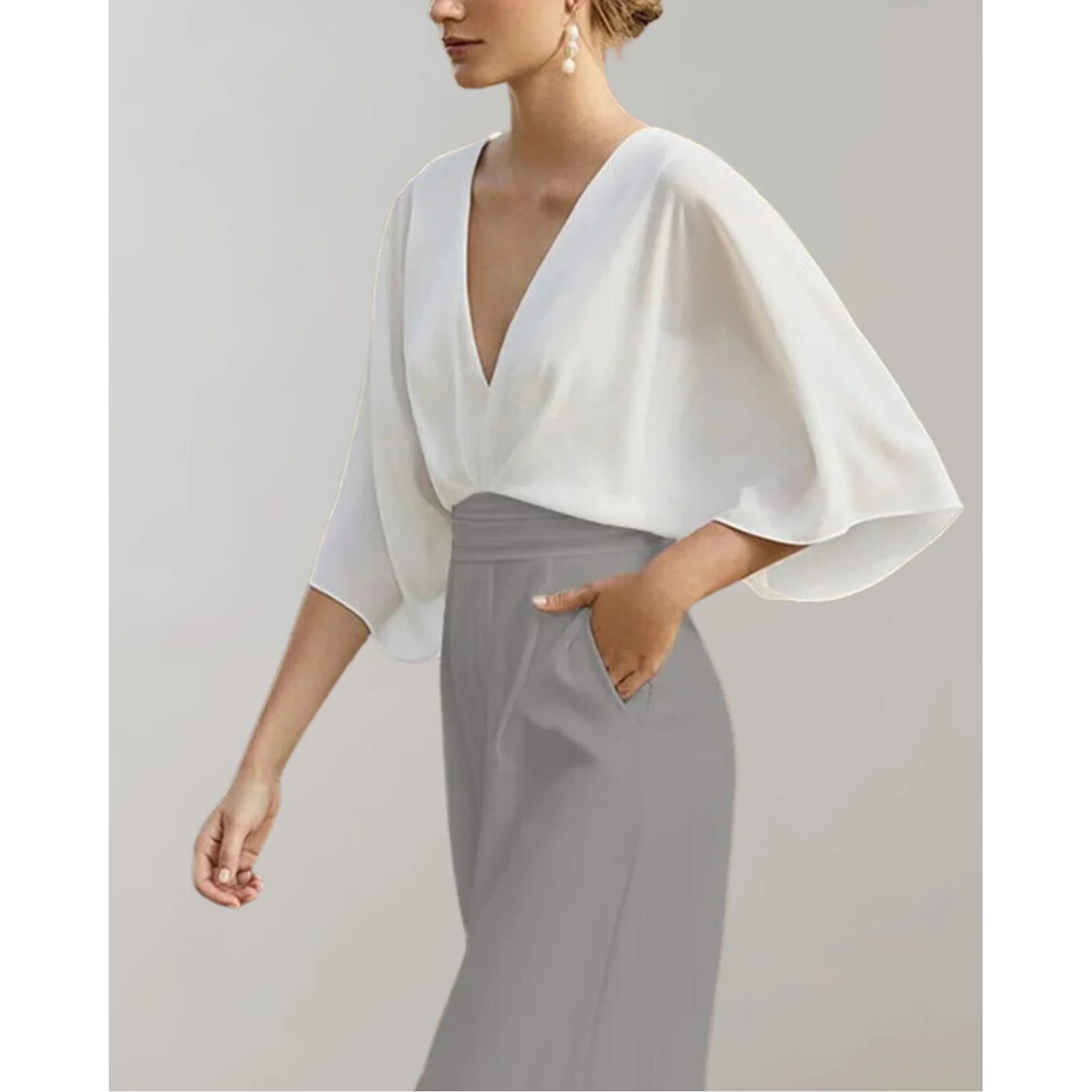 Summer Jumpsuits for Women, Wide-Leg V-Neck with Loose Batwing Sleeves