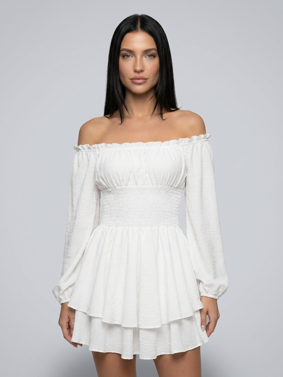 Summer Play Suits Women's Off-Shoulder Playsuit with Shirred Waist