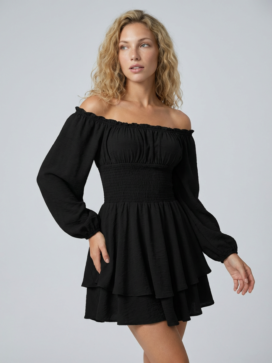Summer Play Suits Women's Off-Shoulder Playsuit with Shirred Waist