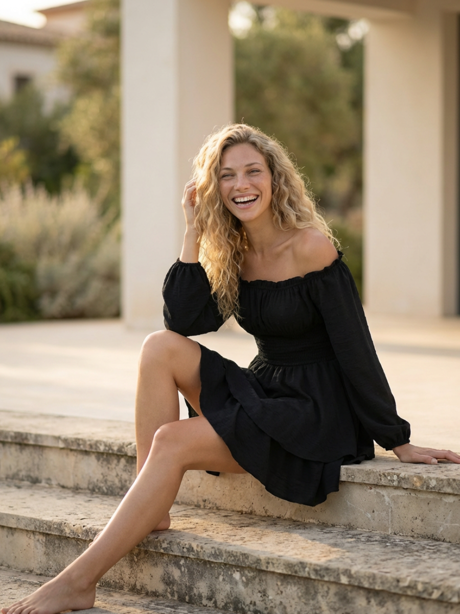 Summer Play Suits Women's Off-Shoulder Playsuit with Shirred Waist