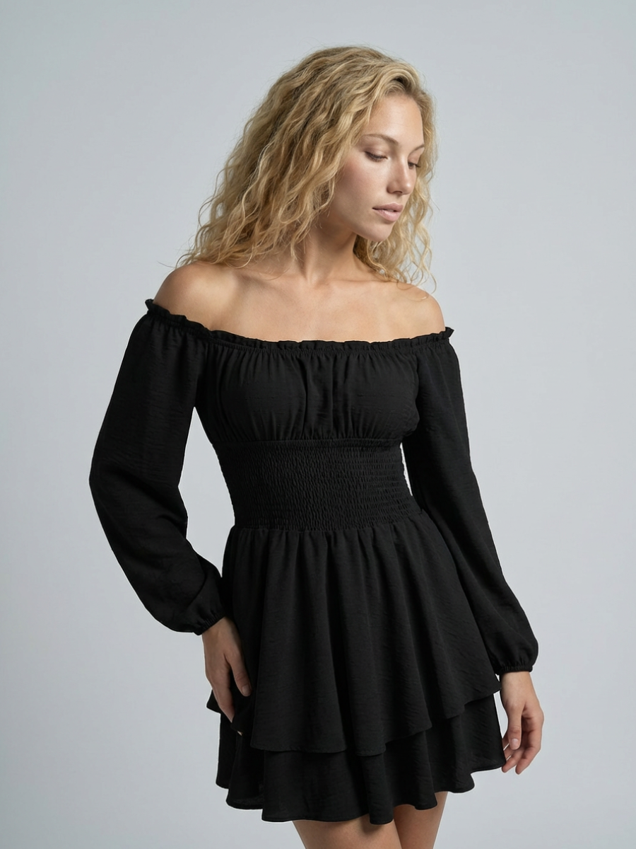 Summer Play Suits Women's Off-Shoulder Playsuit with Shirred Waist