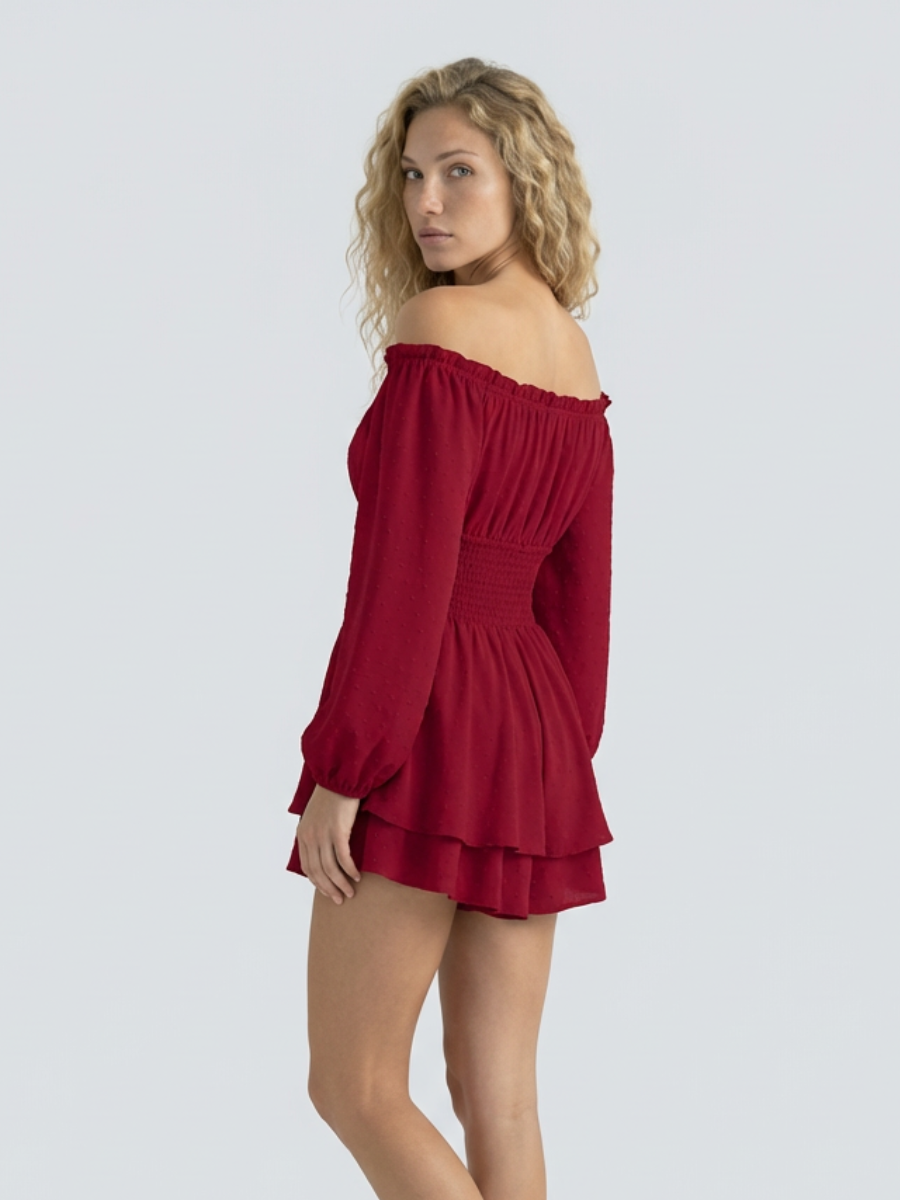 Summer Play Suits Women's Off-Shoulder Playsuit with Shirred Waist
