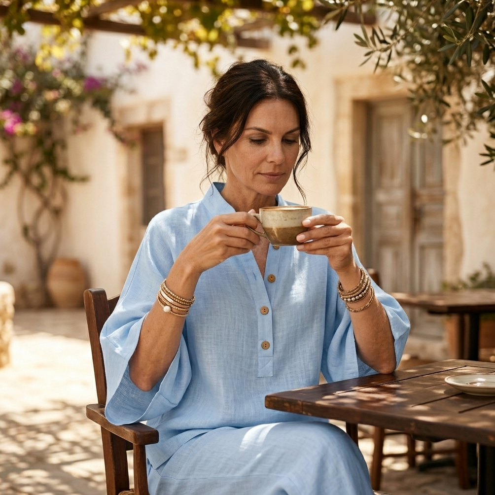 Womens Linen Set with Wide Leg Pants and Stand Collar Tunic Top