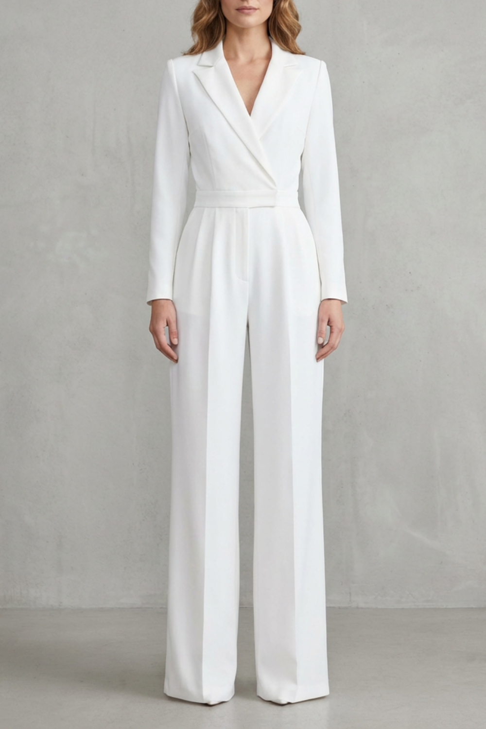 Wide Leg Jumpsuit with Slant Lapel in Stretch Woven Fabric for Women