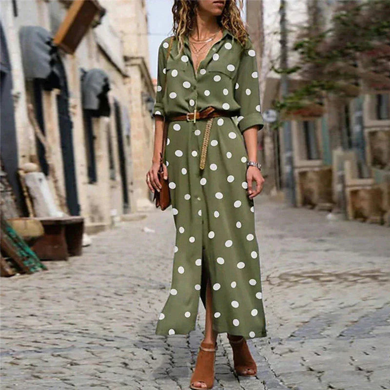 Women's Casual Wide Leg Jumpsuit with Polka Dot Print and Tie Belt