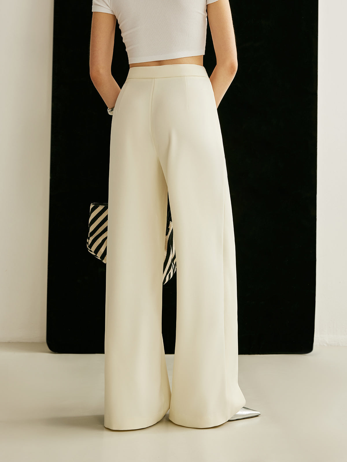 Women's High Waist Wide Leg Pants in Summer with Asymmetric Wrap Front