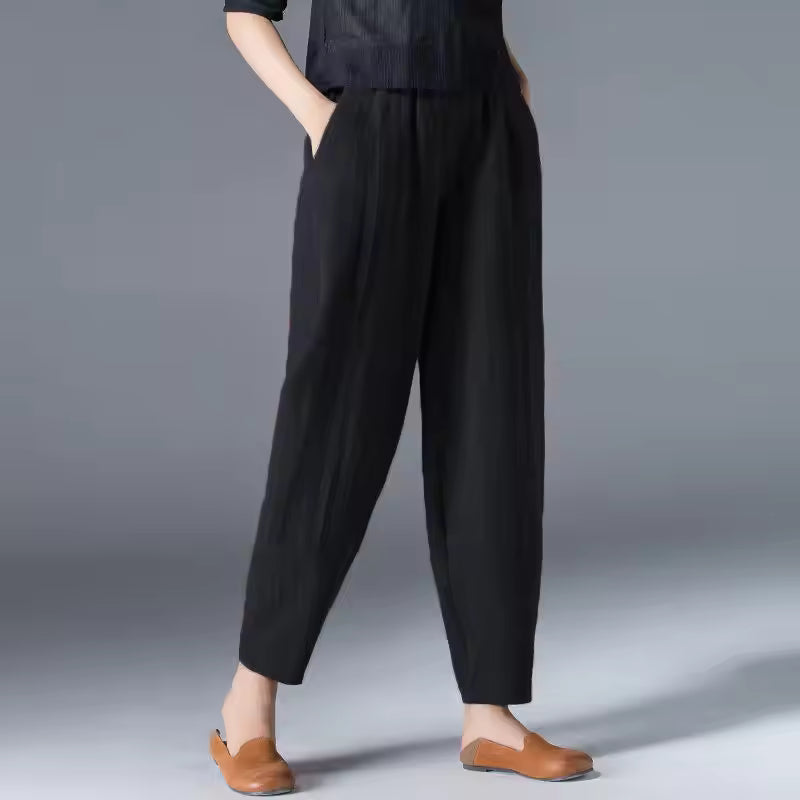 Women's Linen Look Pants in Summer with Wide Legs and Side Pockets