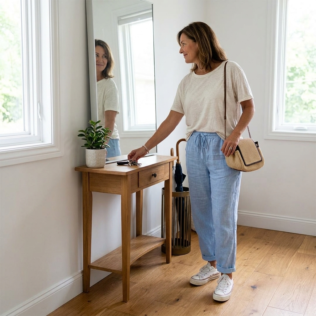 Women's Relaxed Linen-Look Pants in Summer with Drawstring Waist