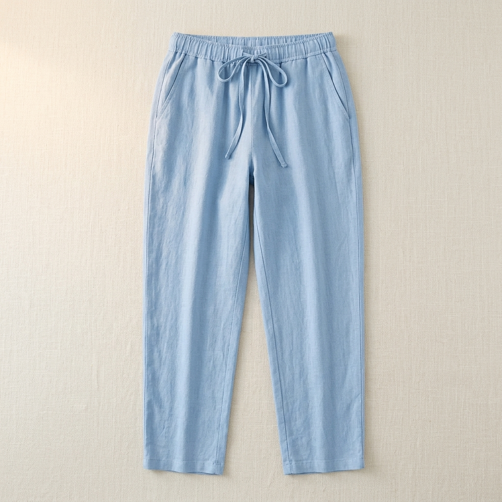 Women's Relaxed Linen-Look Pants in Summer with Drawstring Waist
