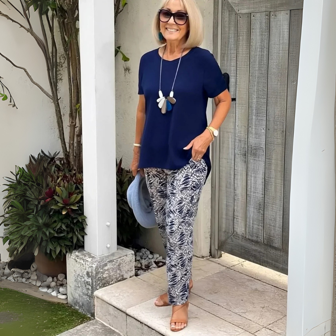 Women's Summer 2 Piece Sets with Asymmetric Hem and Patterned Pants