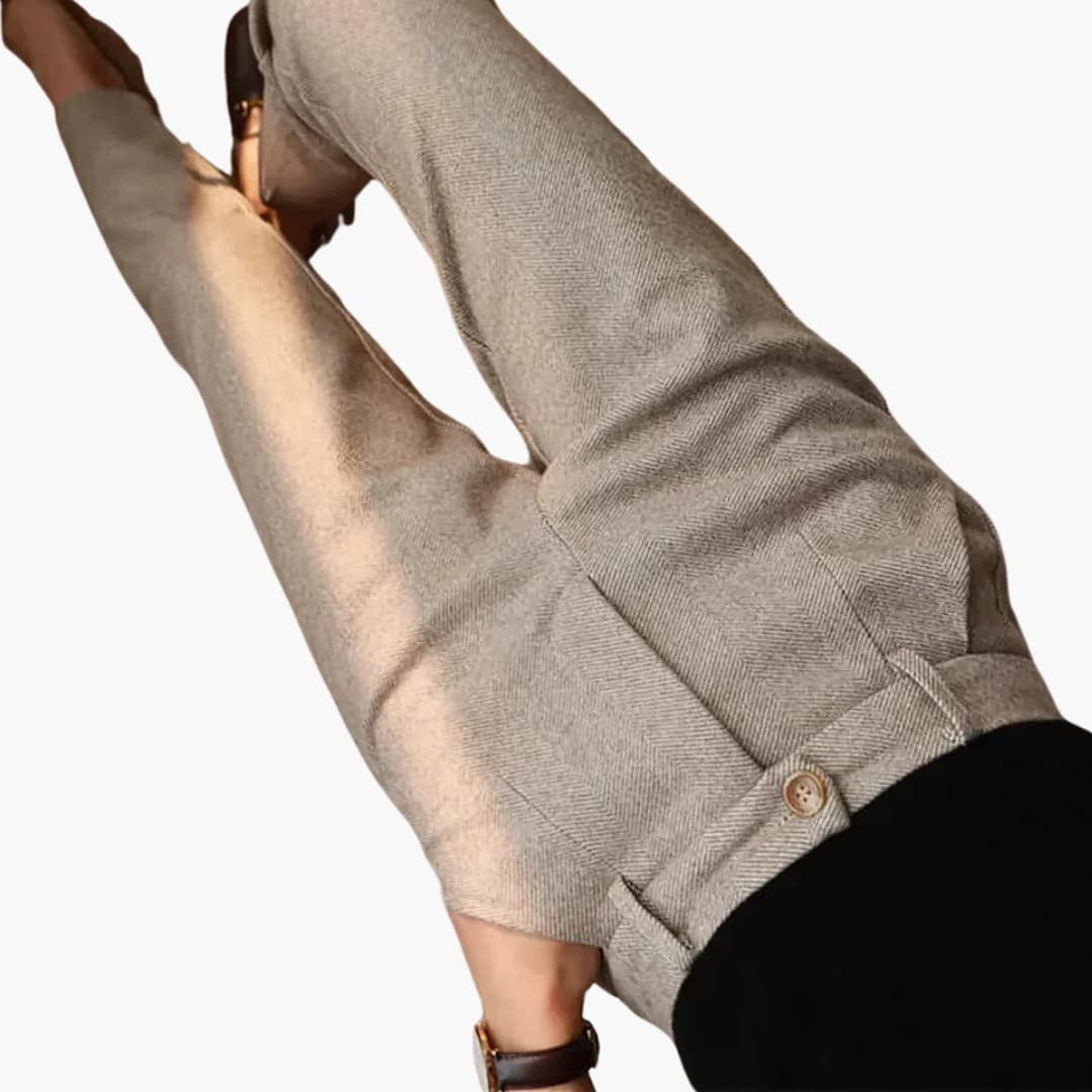 Women's Tailored Pants in Summer Herringbone Tweed Look with Pleats