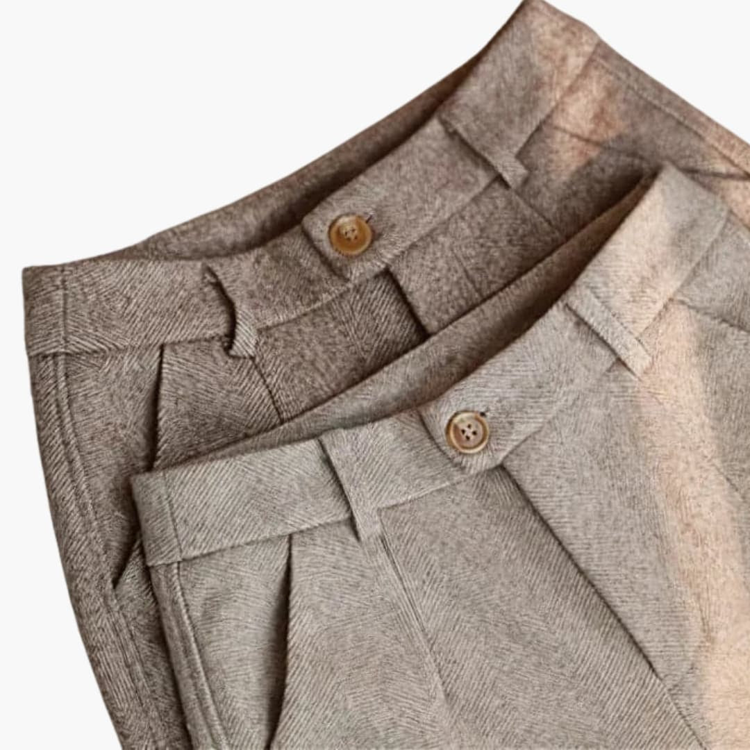 Women's Tailored Pants in Summer Herringbone Tweed Look with Pleats