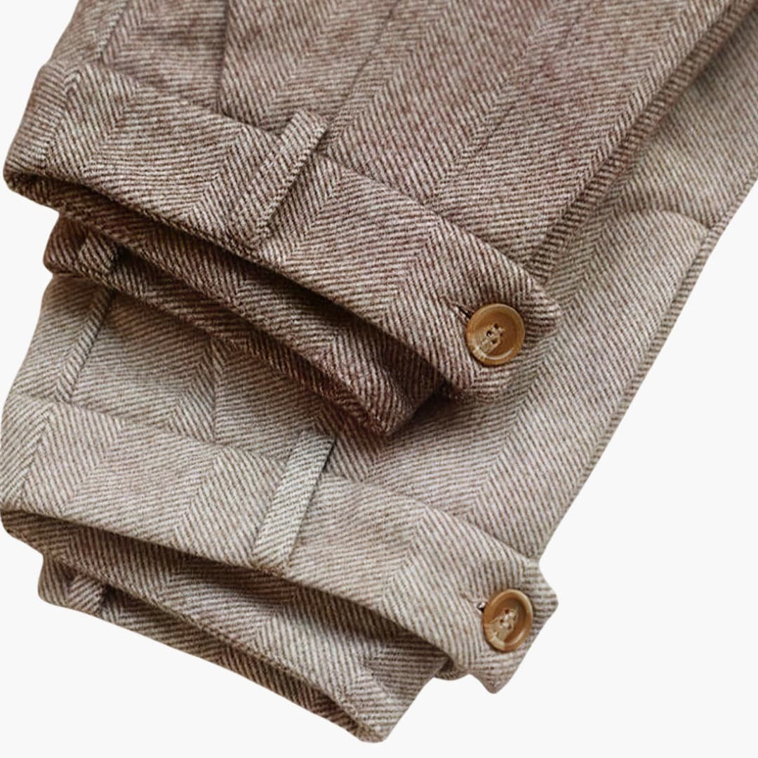 Women's Tailored Pants in Summer Herringbone Tweed Look with Pleats